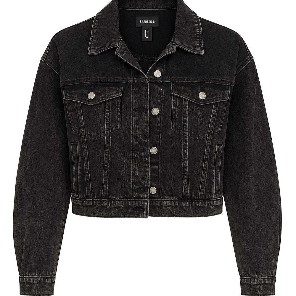 Forever 21 Black Acid Wash Cropped Denim Jacket M Distressed Vintage Style